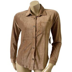 NO BOUNDARIES Womens Size XS (1) Brown Corduroy Button Up Long Sleeve Shirt NWT